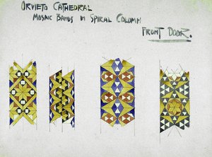 Orvieto, catedral, mosaico, bandas, em, espiral, coluna, porta dianteira, 1891, (pencil, e, aquarela, ligado, paper) de Charles Rennie Mackintosh