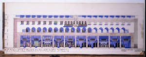 Desenhos arquitetônicos não registrados anteriormente para uma loja e uma rua com arcadas, por volta de 1915 de Charles Rennie Mackintosh