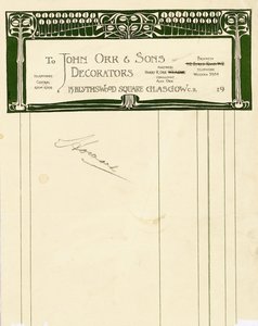 Design de papelaria para John Orr & Sons, Glasgow, c.1894-1898 (papel impresso) de Charles Rennie Mackintosh