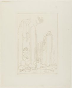 Narciso junto à piscina; ilustração para "O Discípulo" de Oscar Wilde de Charles Ricketts