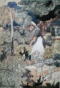 Um jardim caseiro, publicado em 1912 (cor litho) de Charles Robinson