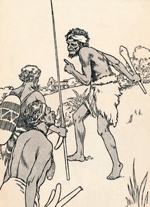 Homens aborígines se aproximando de uma fazenda de colonos, 1912 de Charles Robinson
