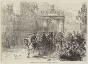 Entrada do rei Alfonso XII em Madri, procissão na Calle de Alcala