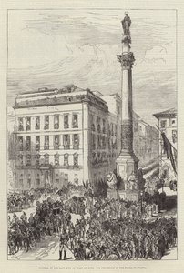 Funeral do falecido rei da Itália em Roma, a procissão na Piazza di Spagna de Sir John Charles Robinson