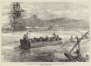 A ocupação britânica de Chipre, desembarcando cavalos na enseada de Larnaca de Sir John Charles Robinson