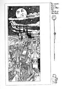 "A Lua tem um rosto como o relógio do Salão", ilustração de "O jardim dos versos de uma criança", de Robert Louis Stevenson, 1896 de Sir John Charles Robinson