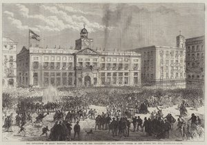 A Revolução na Espanha, exibindo a Bandeira da Revolução nos Escritórios Públicos na Puerta del Sol, Madri
