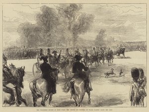 A revisão voluntária em Hyde Park, o príncipe e a princesa de Gales que passam ao longo da linha de Sir John Charles Robinson
