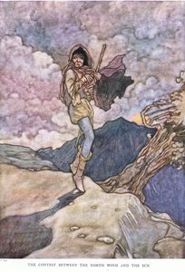 A competição entre o vento norte e o sol, década de 1930 de Charles Robinson