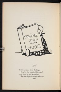 XVII.
Uma rima. Uma criança a ler um livro de pernas para o ar. de Charles Robinson