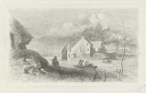 Inundação em Lith Desastre de inundação 1855 (título da série) de Charles Rochussen