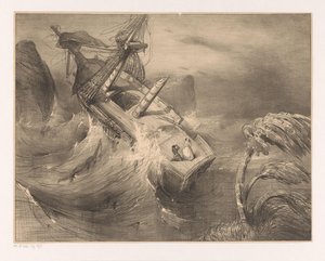 Navio em perigo durante tempestade severa de Charles Rochussen