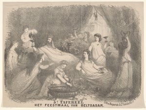 Cena da peça Festa de Belsazar Cena 5 O Banquete de Beltsasar (título no objeto) de Charles Rochussen