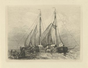 Navios à vela numa praia de Charles Rochussen