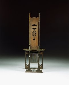 Uma cadeira lateral, com design perfurado, c.1899 (carvalho esculpido) de Charles Rohlfs
