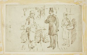 Cavalheiro de chapéu alto abordando açougueiro de Charles Samuel Keene