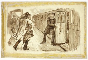 Homem a apanhar o comboio de Charles Samuel Keene