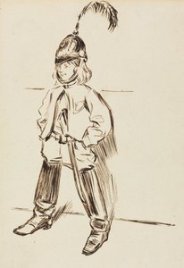 Estudo de uma criança de capacete e botas. de Charles Samuel Keene