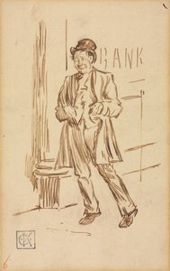 Estudo de um homem bêbado passando por um banco de Charles Samuel Keene
