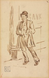 Estudo de um homem bêbado passando por um banco.