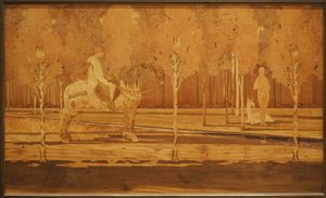 A Senhora e o Unicórnio 1925 (Carvalho e marchetaria de várias madeiras) de Charles Spindler