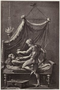 Reprodução fotográfica de um desenho de Perino del Vaga, The Rape of Lucretia