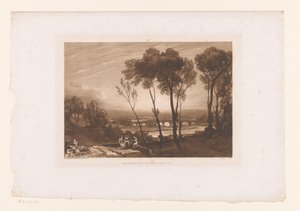 Paisagem com três pastores e ponte com oito arcos de Charles Turner