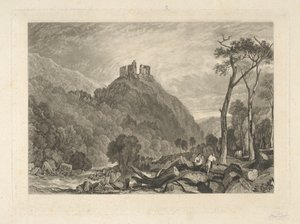 Castelo de Okehampton, sobre o rio Okehampton de Charles Turner