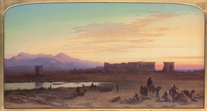 Acampamento beduíno diante do templo de Hathor em Dendera, Egito, 1867 de Charles Vacher