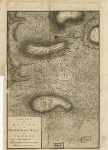 Esboço da Batalha de Hobkirks Hill, perto de Camden, em 25 de abril de 1781, publicado em Londres, em 1794 de Charles Vallancey