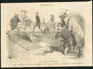 Ilustração de Charles Vernier (? -1887) em Le Charivari - Un oiseleur politique - Presidente da República, Ministere de l