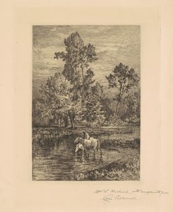Paisagem com cavalos bebendo de Charles Volkmar