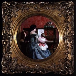 A Primeira Aula de Piano (óleo sobre tela) de Charles West (attr. to) Cope