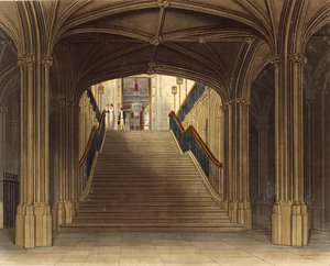Uma Escadaria, Castelo de Windsor, de &39;Royal Residences&39;, gravada por WJ Bennett, pub. por William Henry Pyne (1769-1843), 1818 (aquatinta)