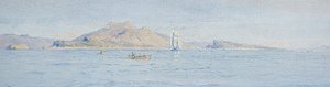 Um dia ensolarado ao largo da costa, Villefranche sur Mer, c.1885 (óleo sobre tela colocado) de Charles William Wyllie