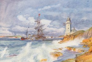 Entrada do porto de Falmouth (litografia a cores) de Charles William Wyllie