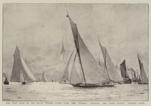 Primeira Corrida do Royal Thames Yacht Club, Iverna, Meteor e Maid Marian correndo para casa de Charles William Wyllie