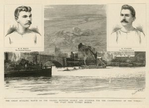 O Great Sculling Match no Thames entre Searle e O&39;Connor para o Campeonato do Mundo de Charles William Wyllie