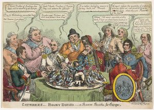 Caterers- Boney Dishd- um Bonne Bouche para a Europa, pub. 1813 (gravura colorida à mão)
