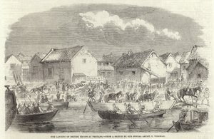 O desembarque de tropas britânicas em Pehtang de Charles Wirgman