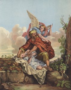 O anjo intervindo para impedir que Abraão sacrificasse seu filho Isaque de Charles after Le Brun