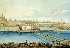 Colocação da Ponte Moskvoretsky em Moscou, 1830