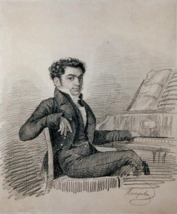 Retrato do compositor Alexei N. Verstovsky (1799-1862) (carvão sobre papel)