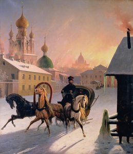 Troika na rua em São Petersburgo, década de 1850