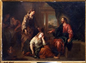 "Cristo na Casa de Martha e Maria". Santa Marta, uma mulher discípula de Jesus Cristo e sua irmã Maria de Betânia. Pintura de Charles de La Fosse (1636-1716) Museu Pushkin, Moscovo