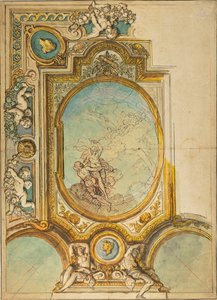 Estudos para uma decoração de teto com a apoteose de Psique (anverso); Estudos para uma decoração de teto com a apoteose de Psique (verso) de Charles de la Fosse