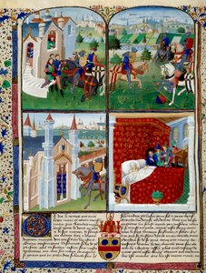 Ilustração do romance de Tristan: início, torneio e morte. Miniatura do Mestre Dit De Charles Du Maine (ca. 1450 - 1460). Chantilly, Museu Conde