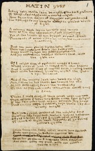 Poema de Charlotte Bronte. Cópia fiel autógrafa, com supressões, do poema "Matin". 12 de novembro de 1830, em Haworth, co. York: 1830. Haworth, co. York.