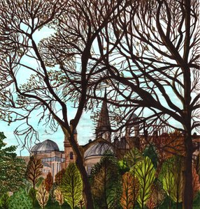 Edimburgo na primavera de 2020 (caneta de pincel no papel) de Charlotte Orr