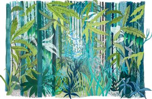 Amor na Floresta, 2017 (acrílico sobre papel) de Charlotte Orr